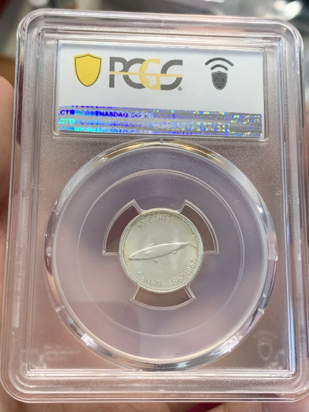 《竞宝斋》第80场-本周日，周一 2场连拍（全场不限金额包邮） PCGS MS66 加拿大1967年10分小鱼银币 车轮光十分悦人的一枚