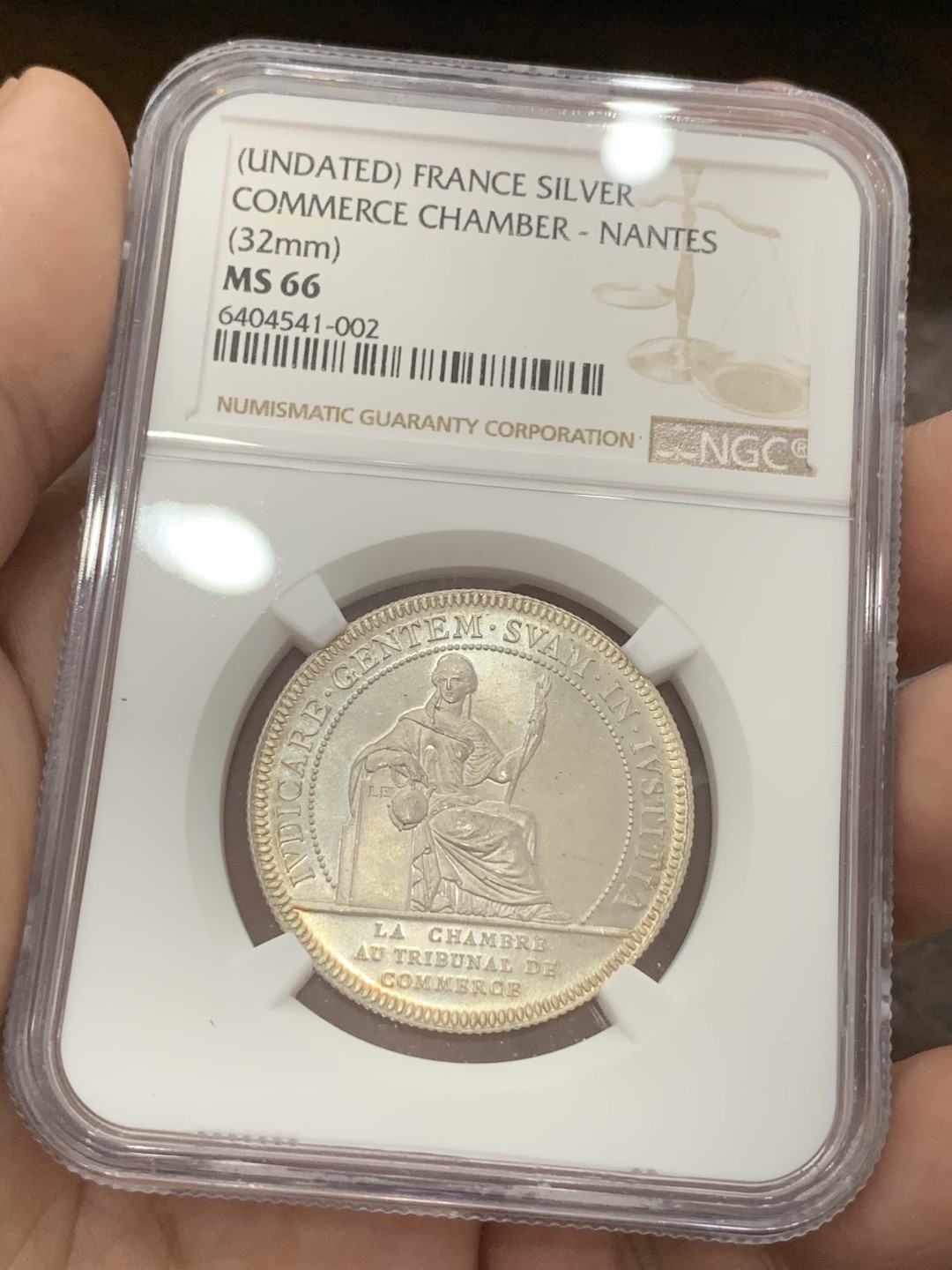 《竞宝斋》第80场-本周日，周一 2场连拍（全场不限金额包邮） NGC-MS66 法国十九世纪 南特大帆船 JETON银币 顶级品相