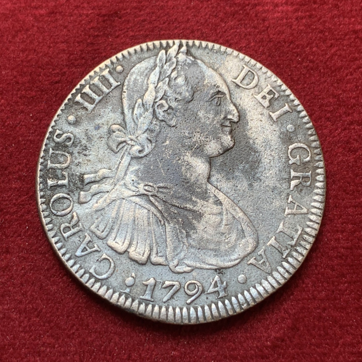 《竞宝斋》第80场-本周日，周一 2场连拍（全场不限金额包邮） 西属墨西哥1794卡洛斯四世双柱银币