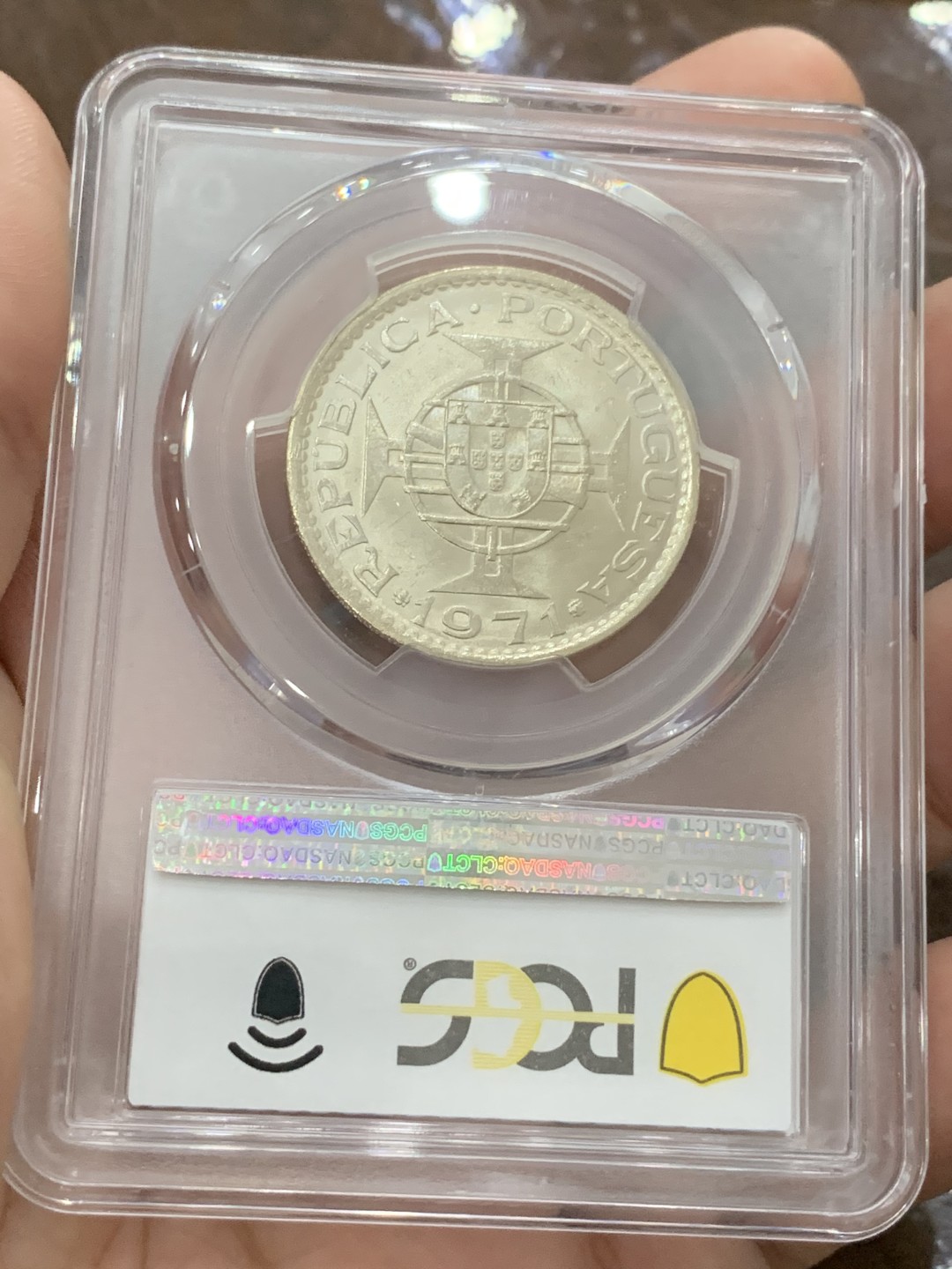 《竞宝斋》第80场-本周日，周一 2场连拍（全场不限金额包邮） PCGS MS65 1971年澳门5Pat银币 高分潜力品种 同时具备中国字与龙图案