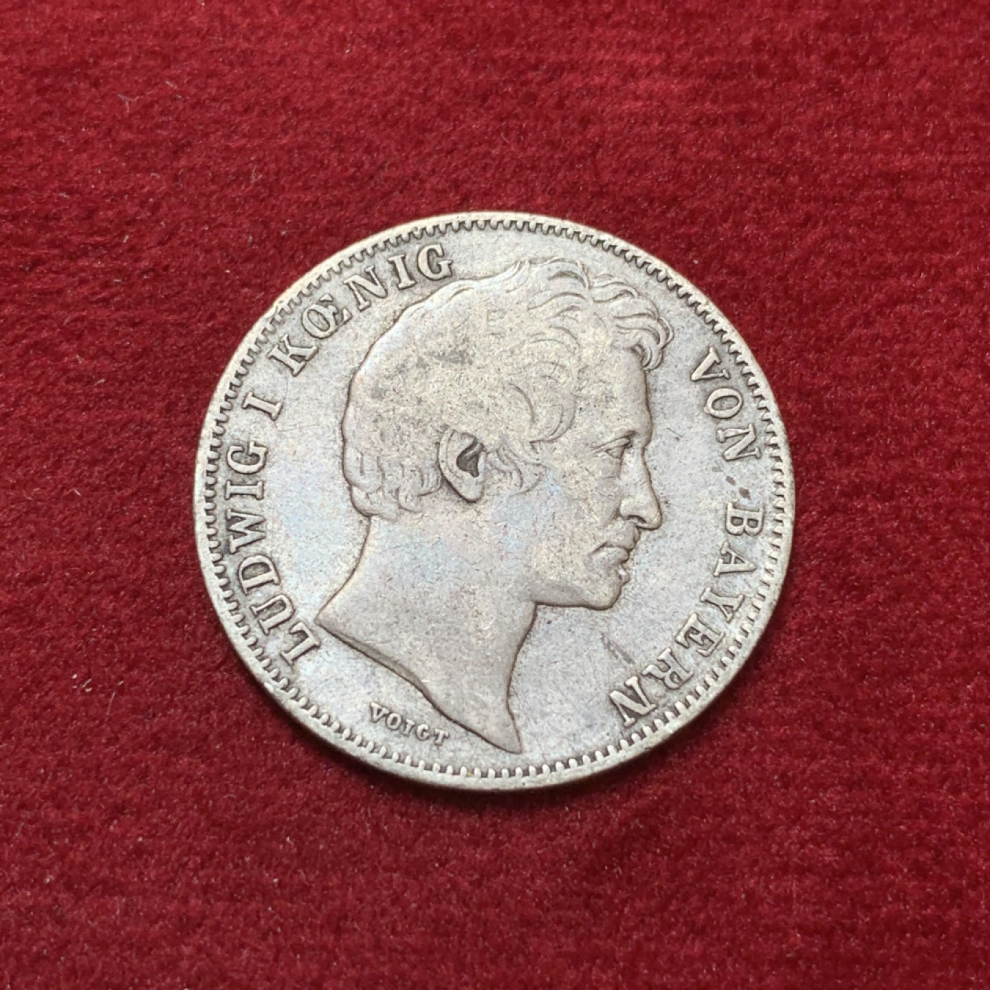 《竞宝斋》第80场-本周日，周一 2场连拍（全场不限金额包邮） 1845年德国巴伐利亚路德维希半盾银币