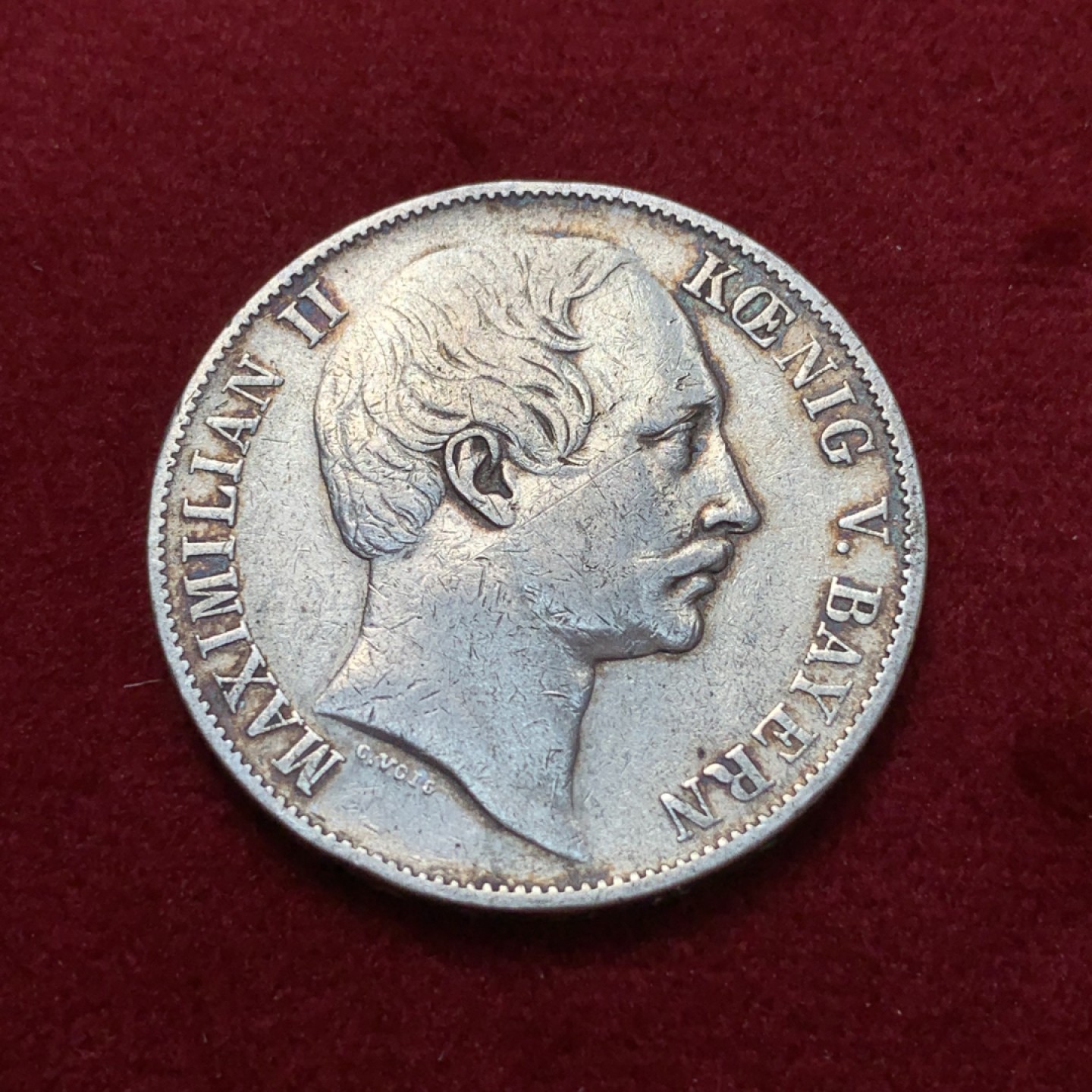 《竞宝斋》第80场-本周日，周一 2场连拍（全场不限金额包邮） 1858年 巴伐利亚马克西米利安二世 联合泰勒 银币