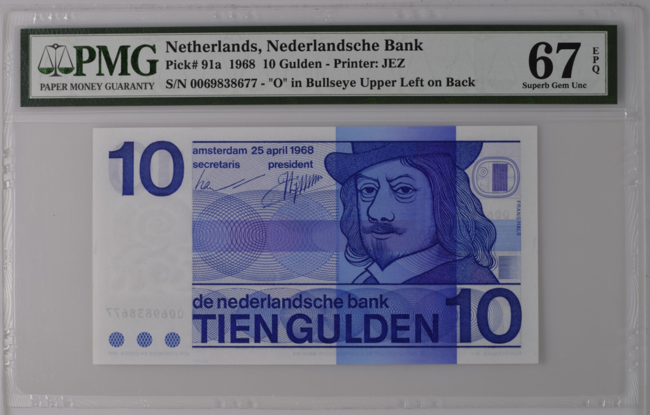 收藏联盟Quantum Auction 第181期拍卖 荷兰1968年10盾 PMG67 稀少牛眼版