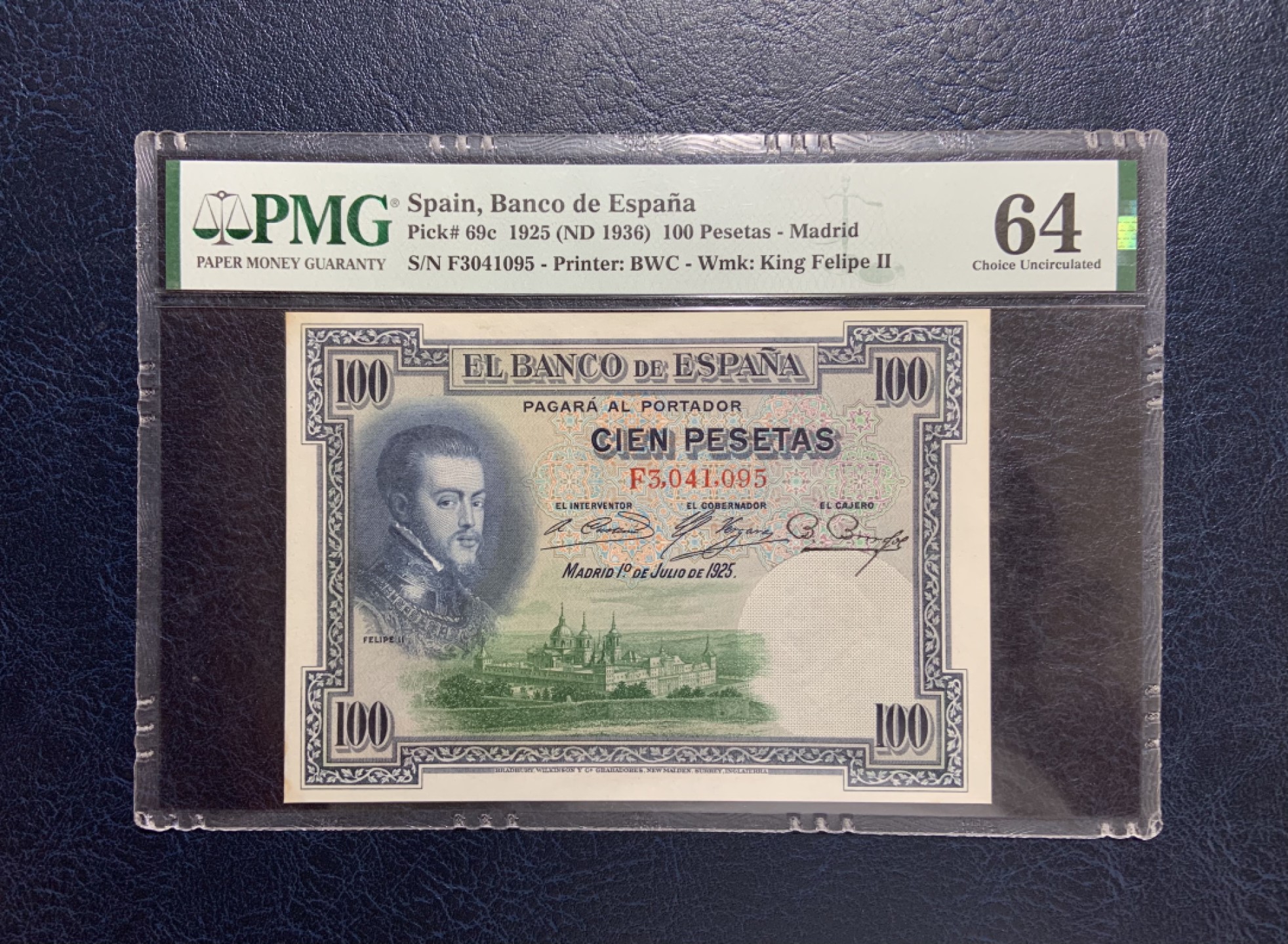 收藏联盟Quantum Auction 第181期拍卖 西班牙1925年100比塞塔 PMG64 菲利二世 大票幅