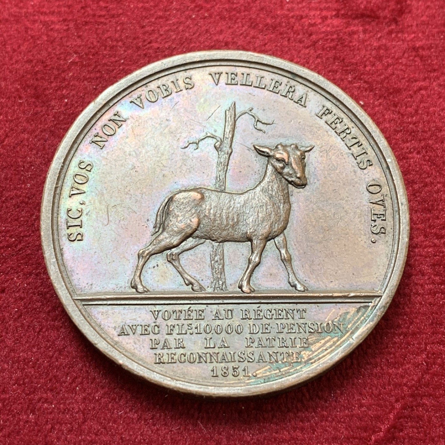 《竞宝斋》第80场-本周日，周一 2场连拍（全场不限金额包邮） 1851年 梵蒂冈铜章 耶稣牧羊图案，底部有一定擦伤，及其少见