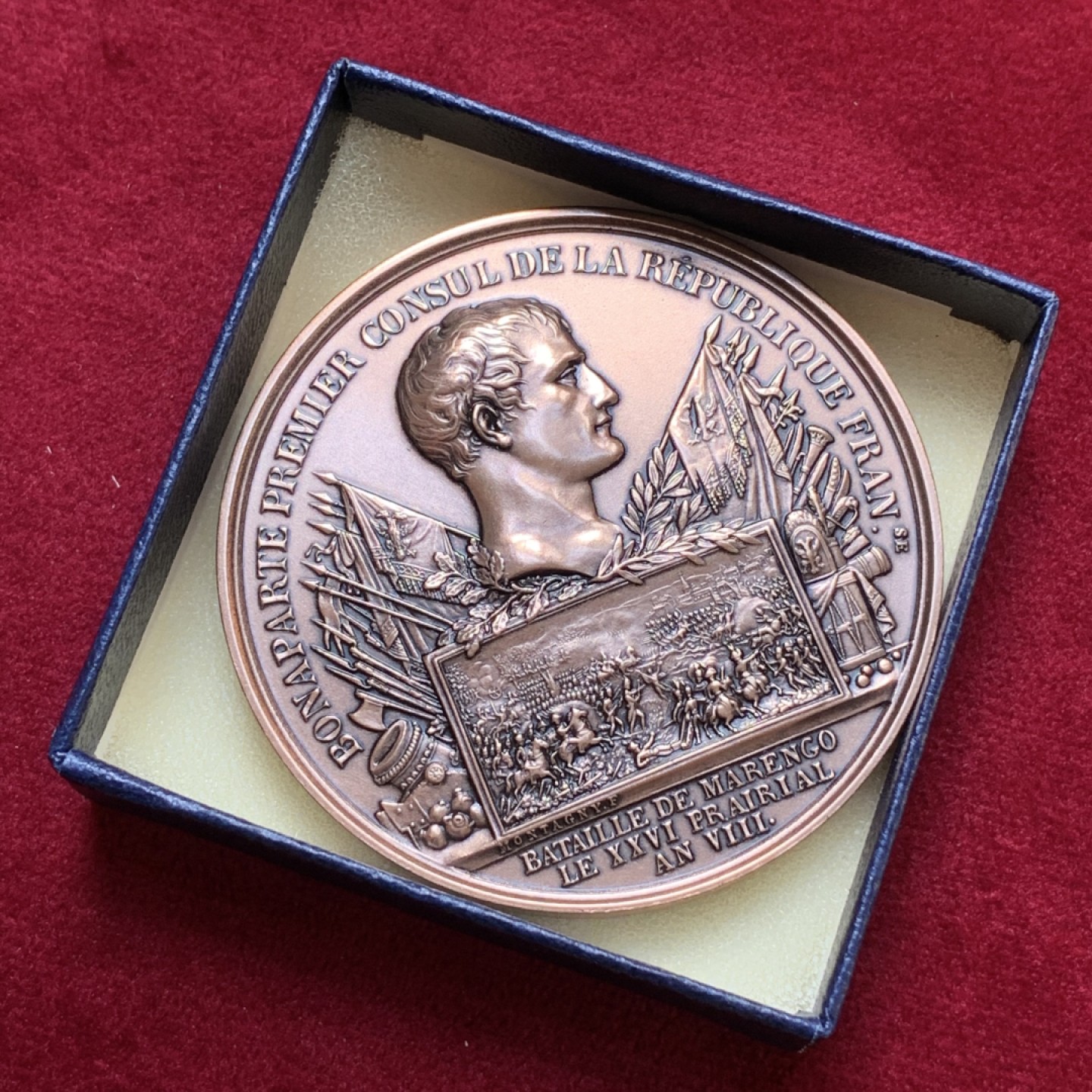 《竞宝斋》第80场-本周日，周一 2场连拍（全场不限金额包邮） 1800年 拿破仑马伦哥战役大章。直径：60mm，克重：102（丰饶角边铭应该是1880年左右铸造）