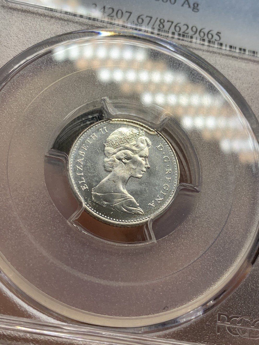 《竞宝斋》第80场-本周日，周一 2场连拍（全场不限金额包邮） PCGS-MS67 加拿大 1967年 10分 小鱼 银币 冠军分 仅有三枚冠军分之一