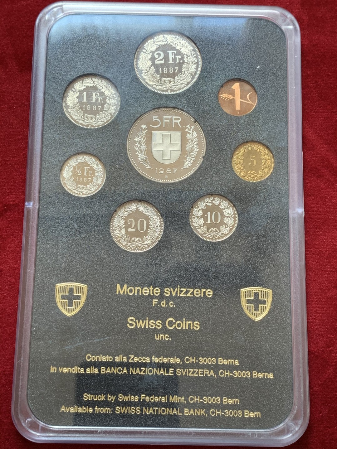 《竞宝斋》第80场-本周日，周一 2场连拍（全场不限金额包邮） 官方封装套币 精制 proof 瑞士1987年  八枚套不同面值 少见