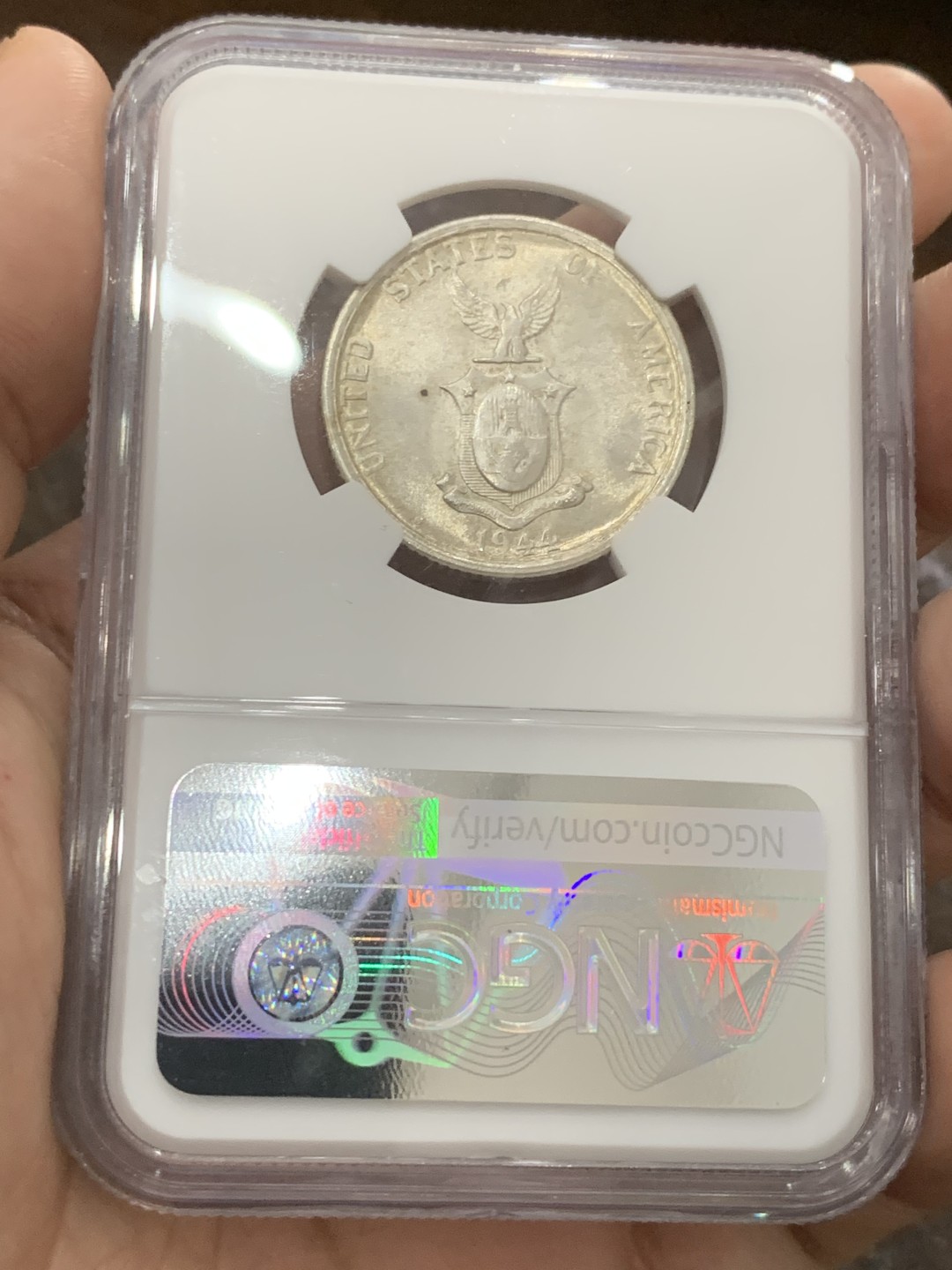 《竞宝斋》第80场-本周日，周一 2场连拍（全场不限金额包邮） NGC MS65 1944S 美属菲律宾50分打铁女神 满霜光