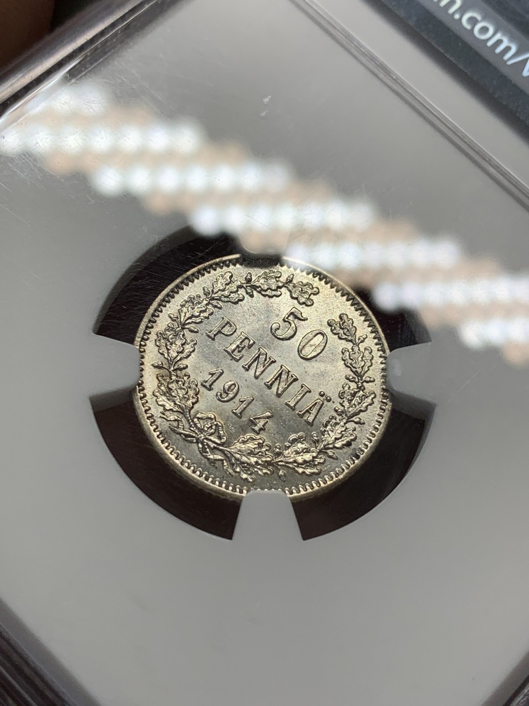 《竞宝斋》第80场-本周日，周一 2场连拍（全场不限金额包邮） NGC-MS64 俄占芬兰 1914年 50盆尼 银币