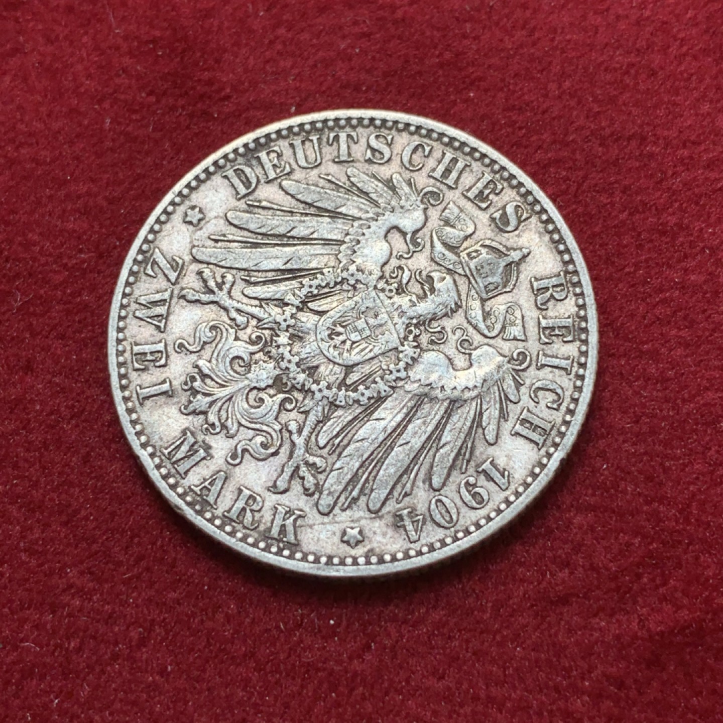 《竞宝斋》第80场-本周日，周一 2场连拍（全场不限金额包邮） 1904年德国 萨克森乔治 流通版 2马克 银币 少见品种