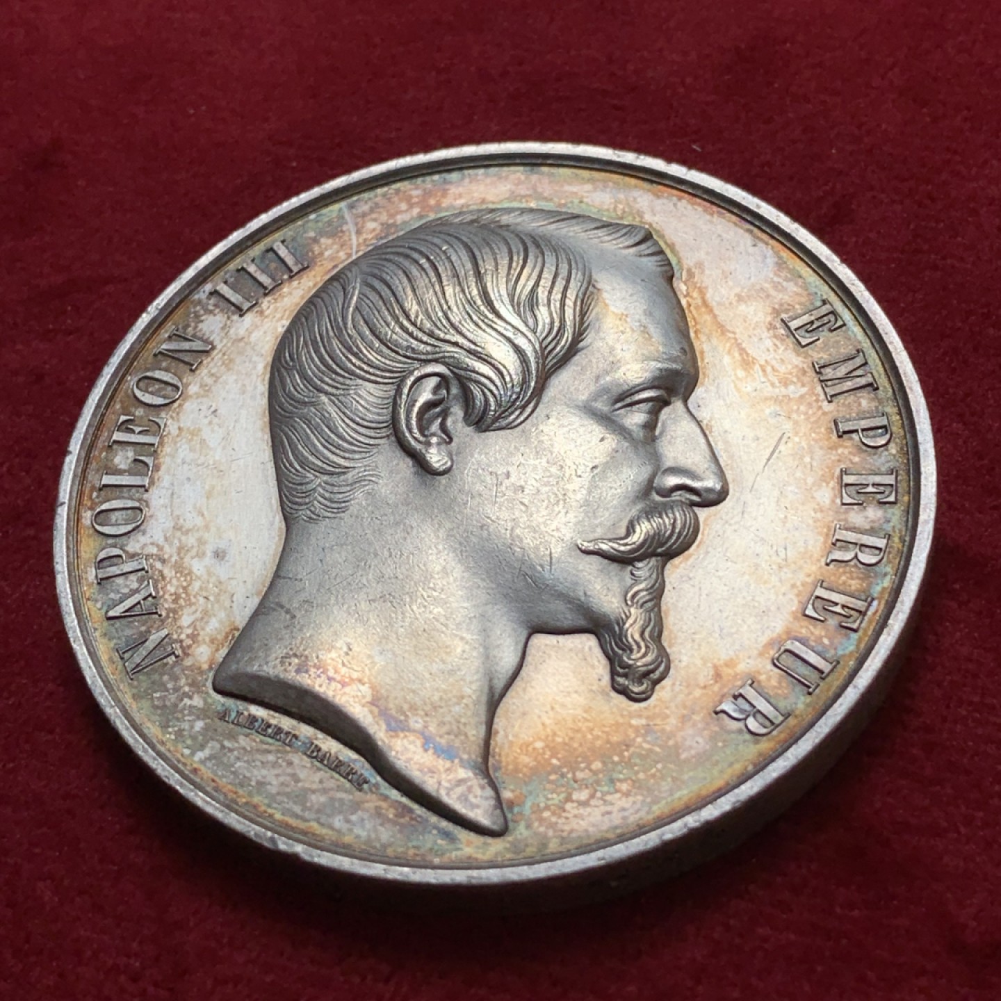 《竞宝斋》第80场-本周日，周一 2场连拍（全场不限金额包邮） 法国1855年原盒拿破仑三世巴黎博览会大银章 原盒零件完好 非常难得