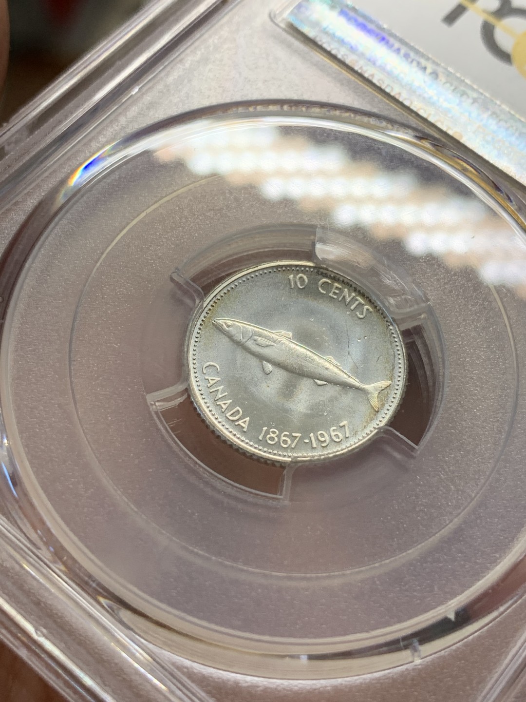 《竞宝斋》第80场-本周日，周一 2场连拍（全场不限金额包邮） PCGS MS66 加拿大1967年10分小鱼银币 车轮光十分悦人的一枚