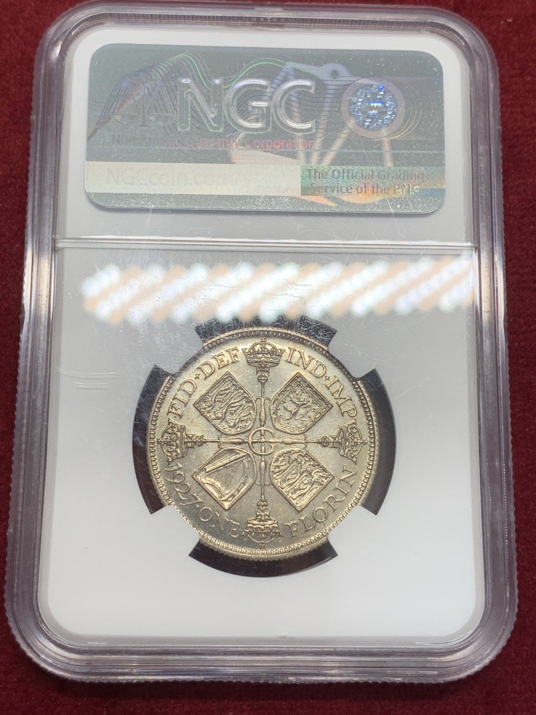 《竞宝斋》第80场-本周日，周一 2场连拍（全场不限金额包邮） NGC-PROOF 1927年英国乔五2先令，镜面感明显