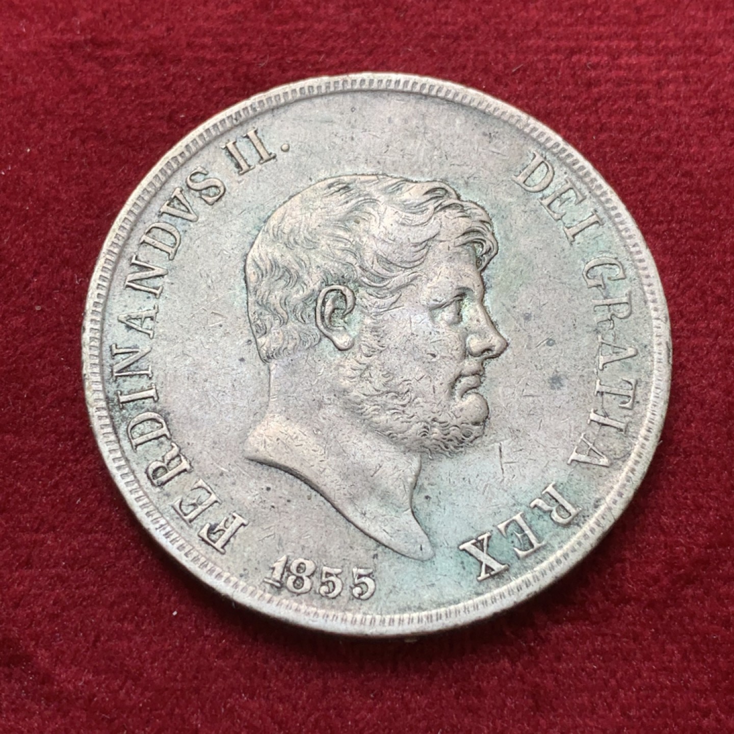 《竞宝斋》第80场-本周日，周一 2场连拍（全场不限金额包邮） 意大利那不勒斯 1855年 费尔南迪二世 120G 大银币 原味好品 较少见的品种