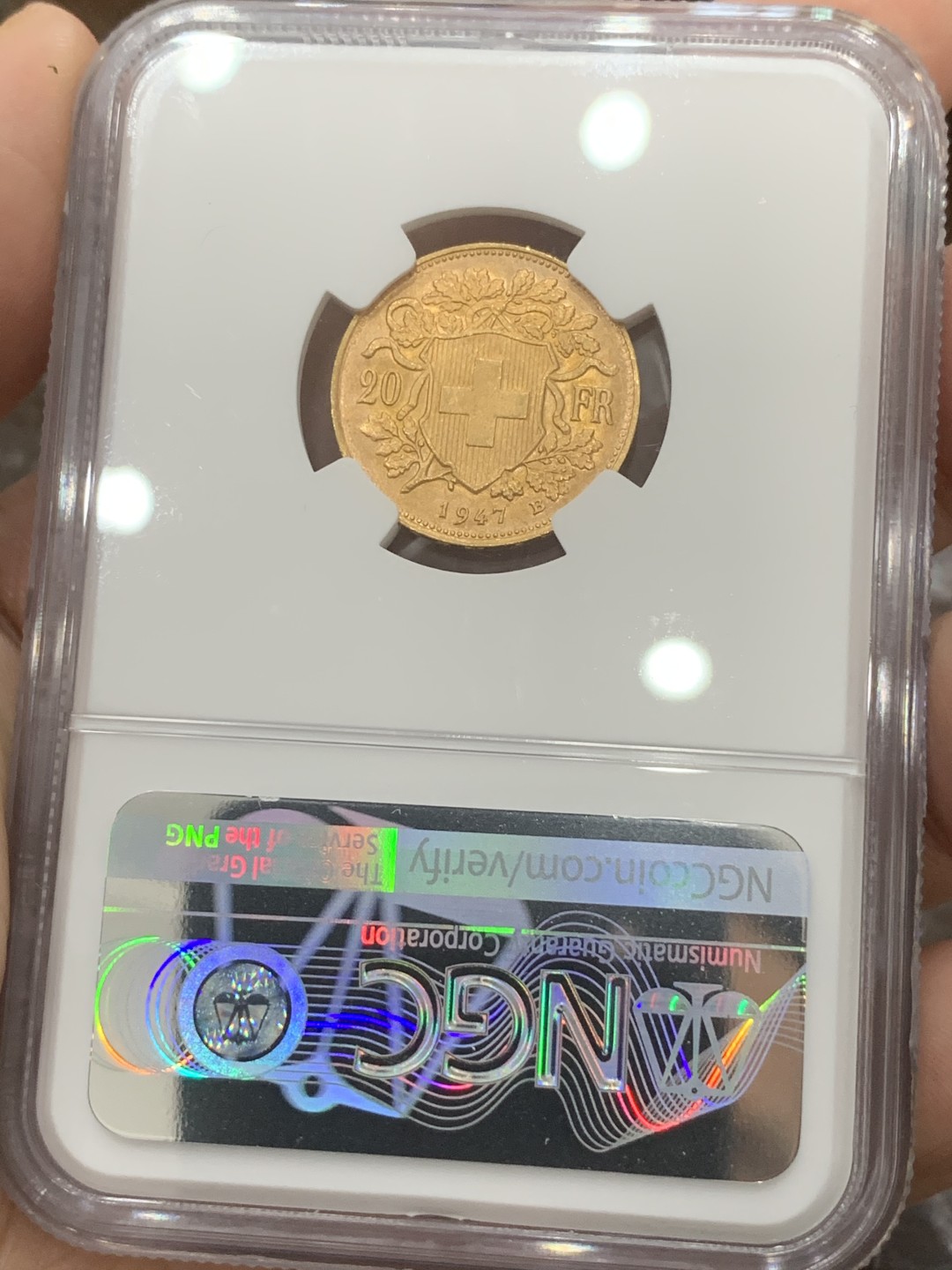 《竞宝斋》第80场-本周日，周一 2场连拍（全场不限金额包邮） NGC MS66 瑞士1947年20法郎雪山少女赫尔维蒂金币 超高分绝佳好品