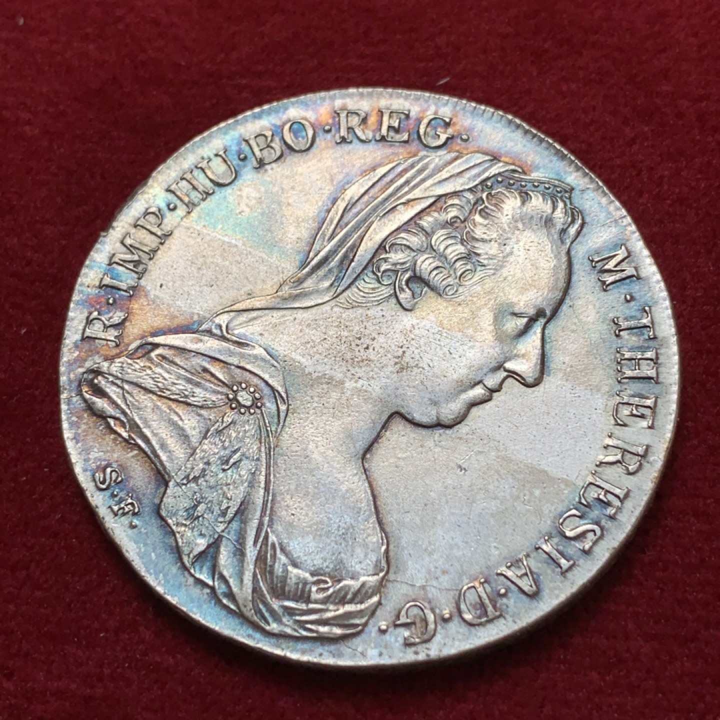 《竞宝斋》第80场-本周日，周一 2场连拍（全场不限金额包邮） 奥匈 1780年 大奶妈 大银币 五彩包浆 双羽版 较少版本