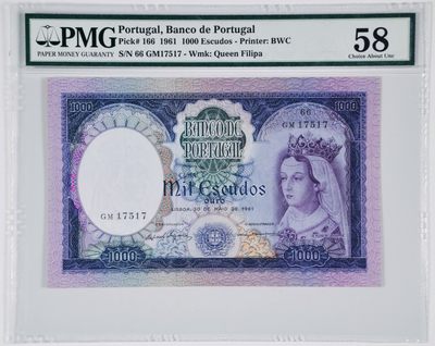 收藏联盟Quantum Auction 第181期拍卖 - 葡萄牙1961年1000埃斯库多 PMG58 菲丽帕女王 精美稀少