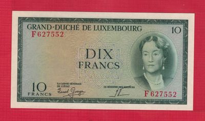 卢森堡1954年10法郎 实物图 UNC   - 卢森堡1954年10法郎 实物图 UNC  