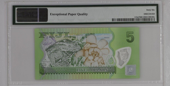 收藏联盟Quantum Auction 第181期拍卖 斐济2013年5元 PMG66 补号 塑料币