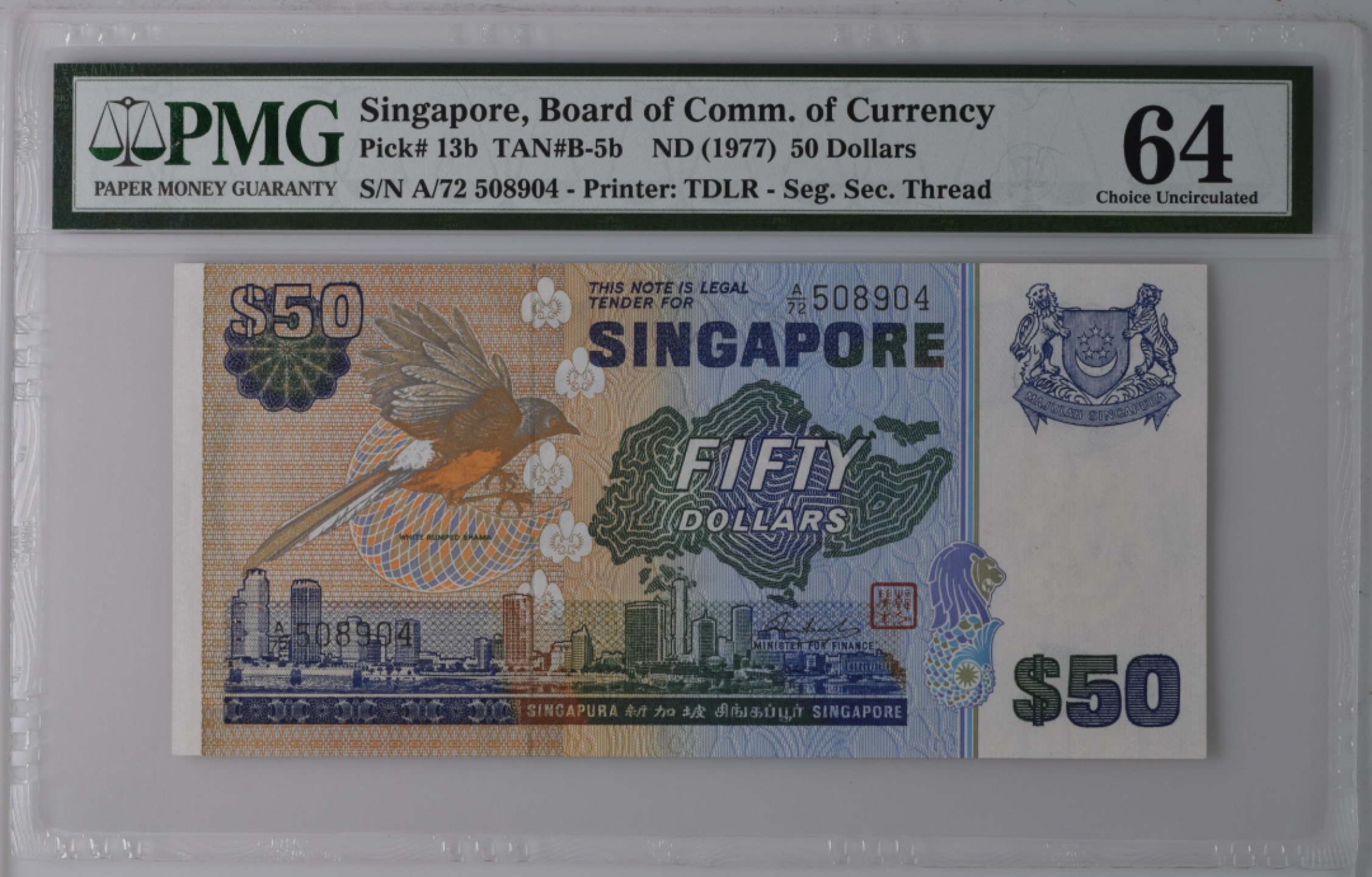 收藏联盟Quantum Auction 第181期拍卖 新加坡1977年50元 PMG64