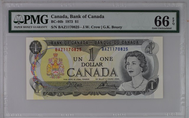 收藏联盟Quantum Auction 第181期拍卖 加拿大1973年1元 PMG66 年轻的女王