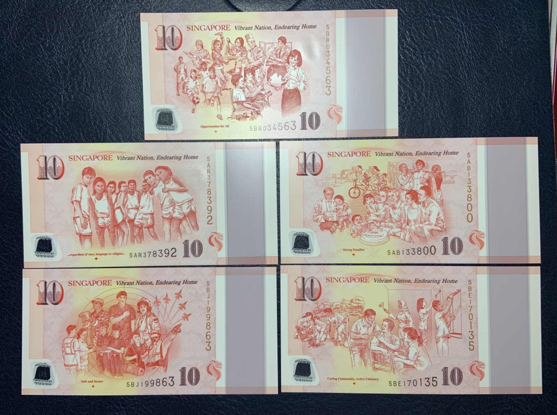 收藏联盟Quantum Auction 第182期拍卖 新加坡2015年建国50周年纪念钞10元一套5张 品相全新UNC 塑料钞