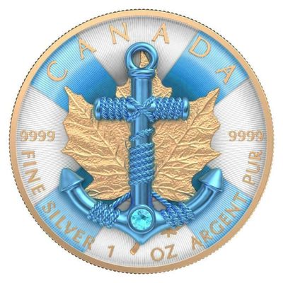 【海寧潮】拍卖第三十五期 - 【海寧潮】加拿大2019年枫叶系列镶嵌水晶海锚镀金纪念银币