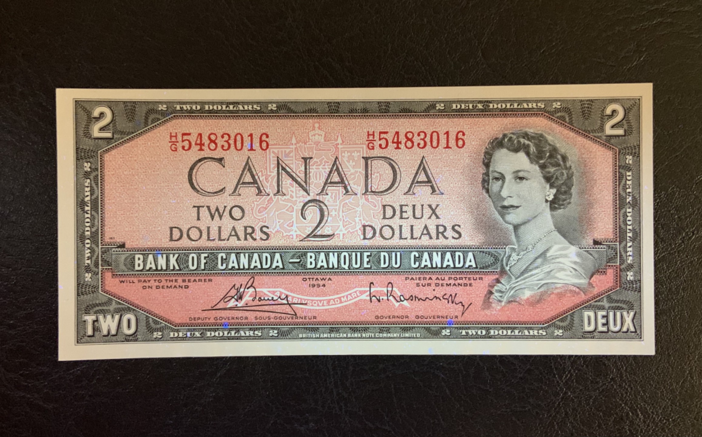 收藏联盟Quantum Auction 第182期拍卖 加拿大1954年2元 品相全新UNC 票面轻微点钞痕 非魔鬼脸