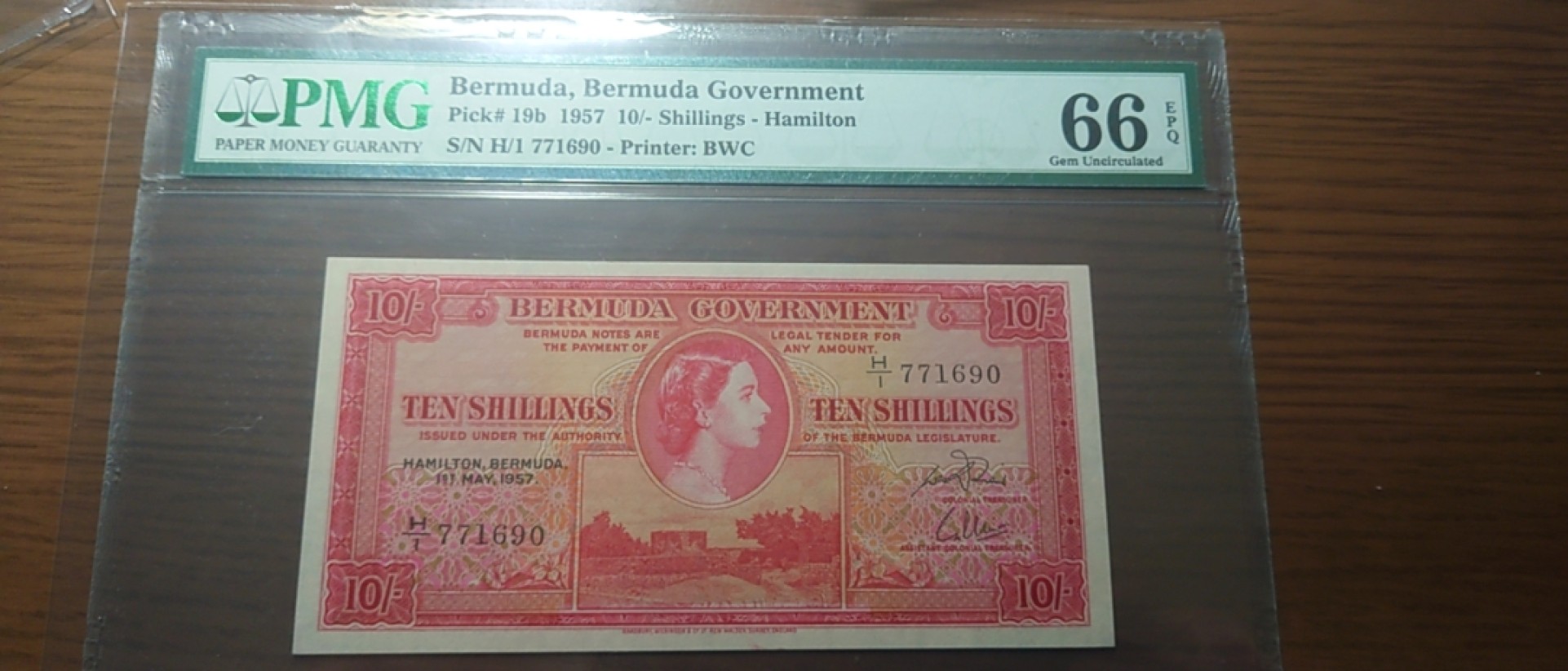8月7日今日晚八点半【囧羊收藏】精选微拍第47期暨2022年第四期  众多精选新品 【一口价已售出，勿出价】1957年百慕大10先令 PMG66E全新UNC 全程无4
