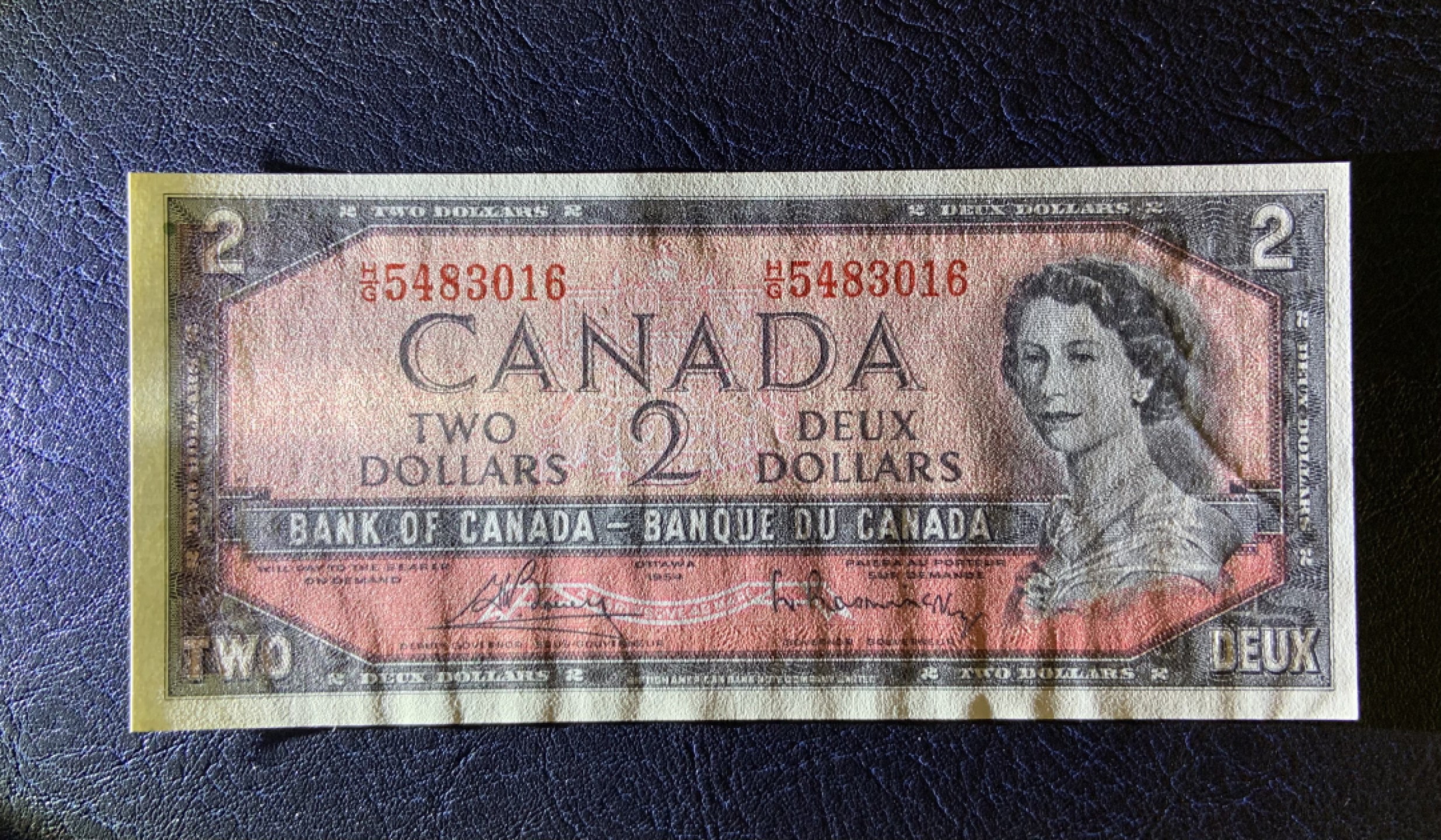 收藏联盟Quantum Auction 第182期拍卖 加拿大1954年2元 品相全新UNC 票面轻微点钞痕 非魔鬼脸