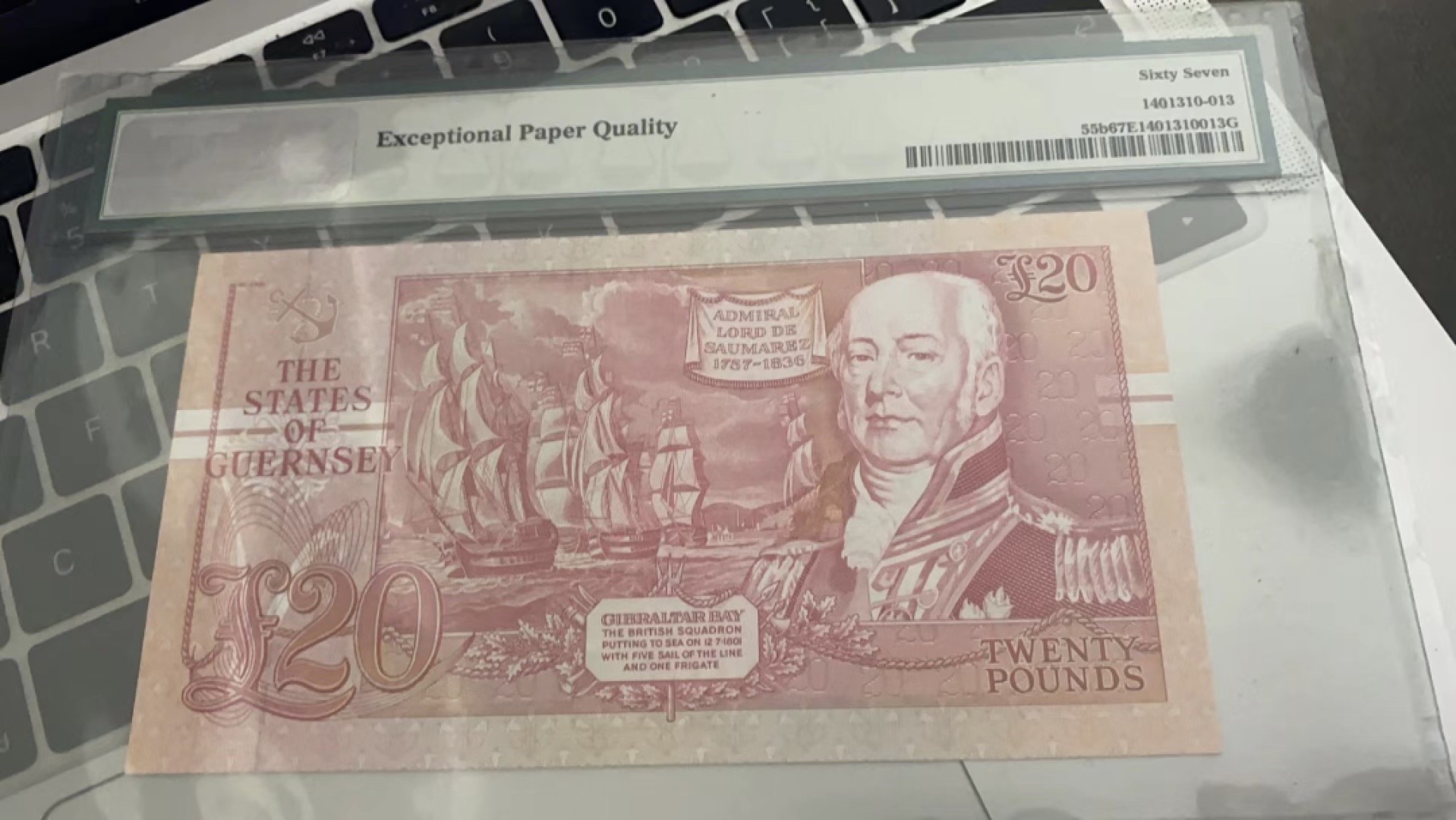 收藏联盟Quantum Auction 第182期拍卖 格恩西1991-1995年20镑 PMG67 接近该冠号最大极限且狮子号开头