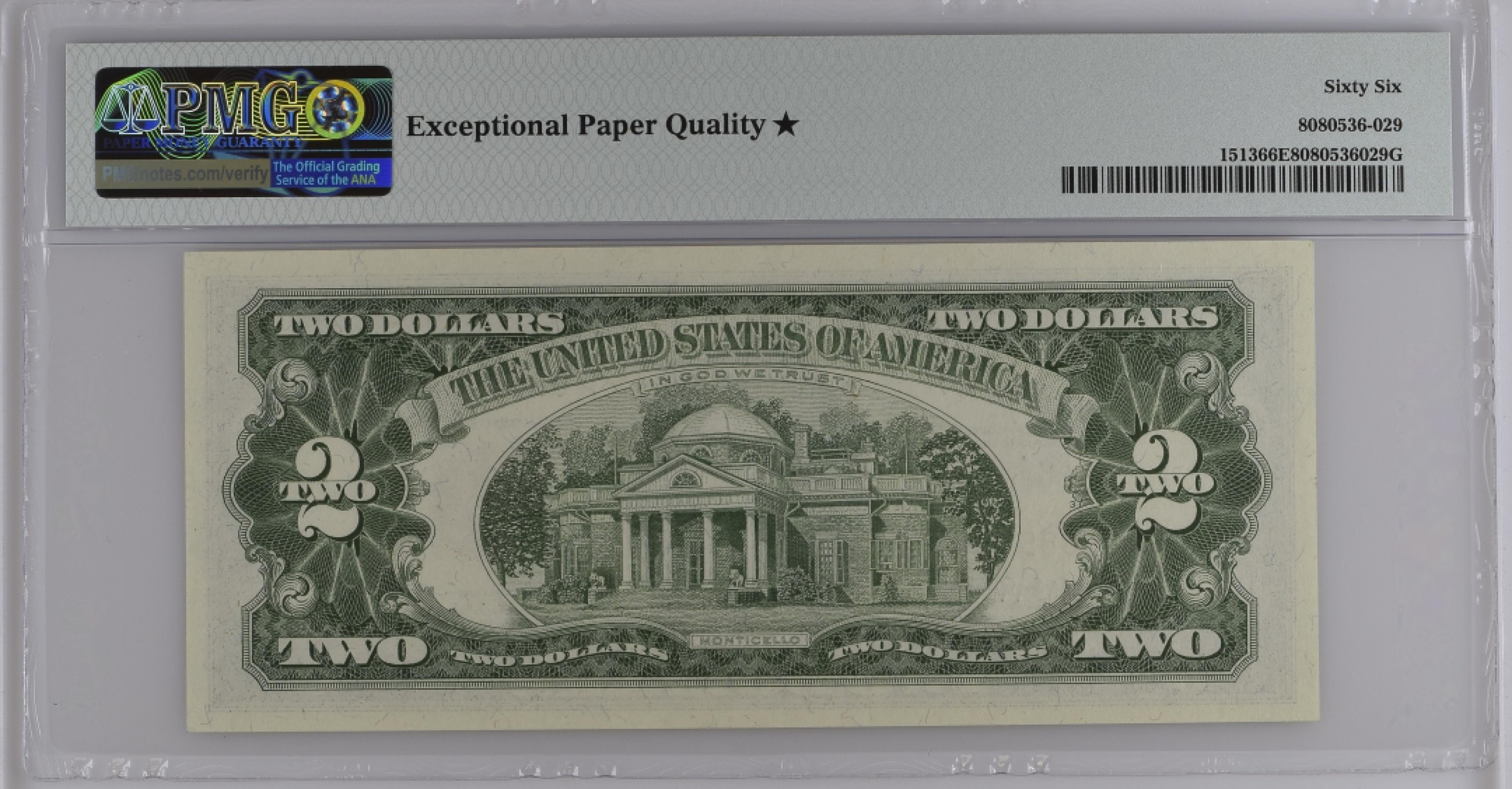 收藏联盟Quantum Auction 第182期拍卖 美国1963年2美元 PMG66 加星 AA冠