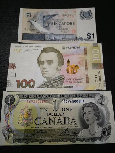 《外钞收藏家》第一百九十三期 - 新加坡、乌克兰、加拿大三张 近全新 新加坡和加拿大有少许潮