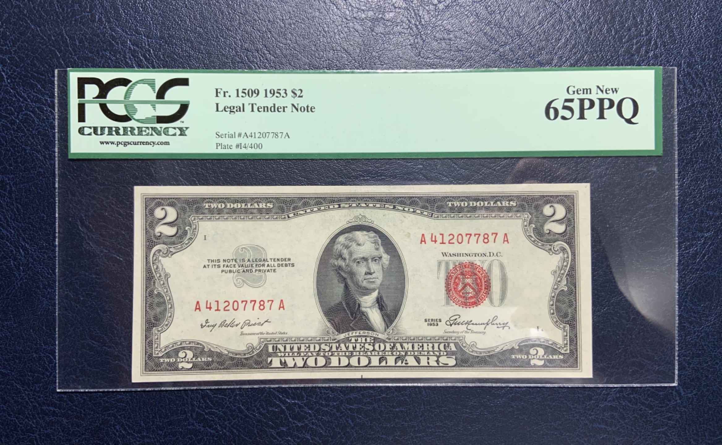 收藏联盟Quantum Auction 第182期拍卖 美国1953年2美元 PCGS65ppq 首发AA冠号