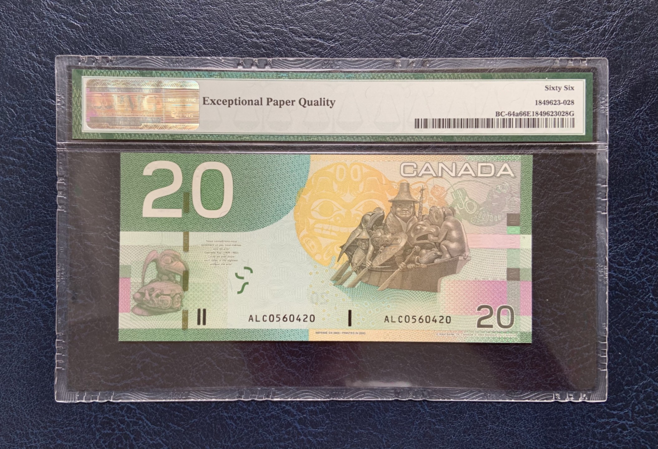 收藏联盟Quantum Auction 第182期拍卖 加拿大2005年20元 PMG66 早期纸质钞