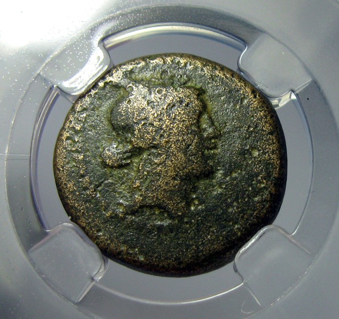 古希腊铜币,吕底亚,阿波罗,橄榄枝狼牙棒,BC.134-133,15mm,3.9g,自打标签盒子R0411jx