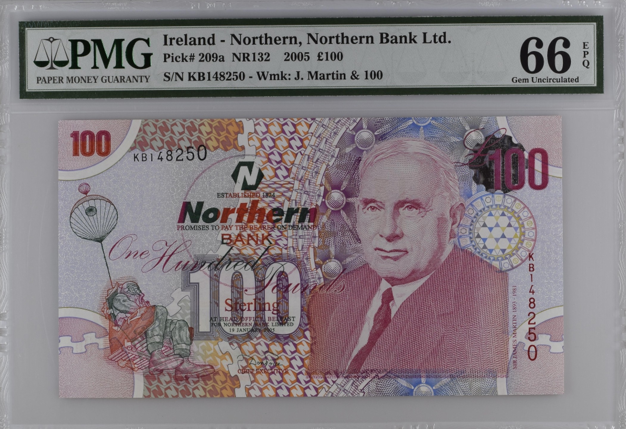 收藏联盟Quantum Auction 第182期拍卖 北爱尔兰北方银行2005年100镑 PMG66