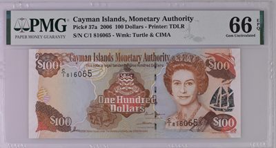 收藏联盟Quantum Auction 第182期拍卖 - 开曼群岛2006年100元 PMG66 第四大离岸金融中心和潜水胜地