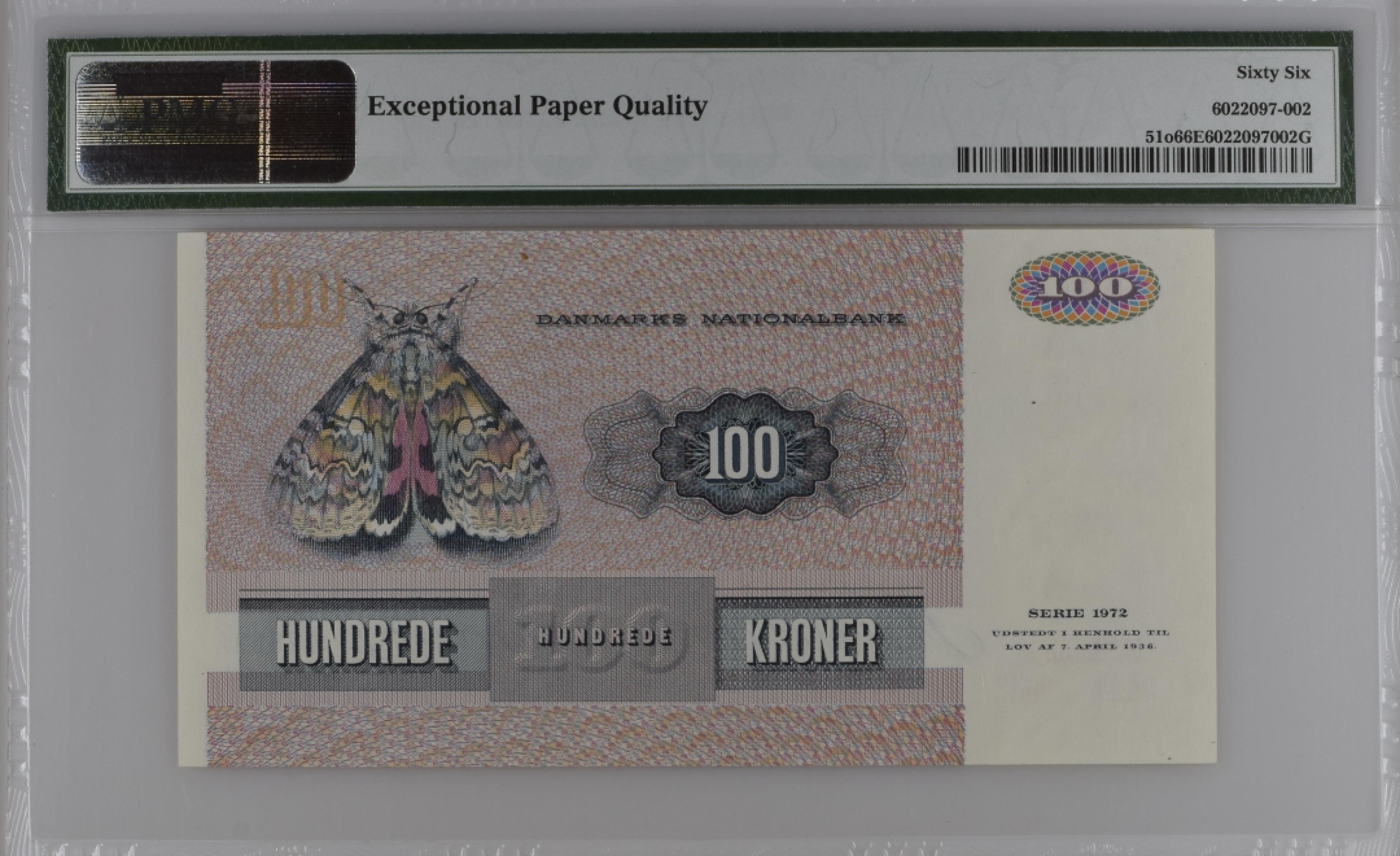 收藏联盟Quantum Auction 第182期拍卖 丹麦1986年100克朗 PMG66 帅哥画家与飞蛾