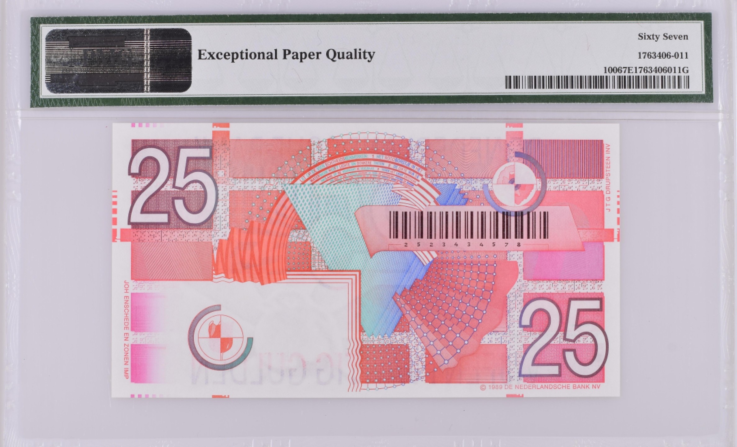 收藏联盟Quantum Auction 第182期拍卖 荷兰1989年25盾 PMG67 齿轮