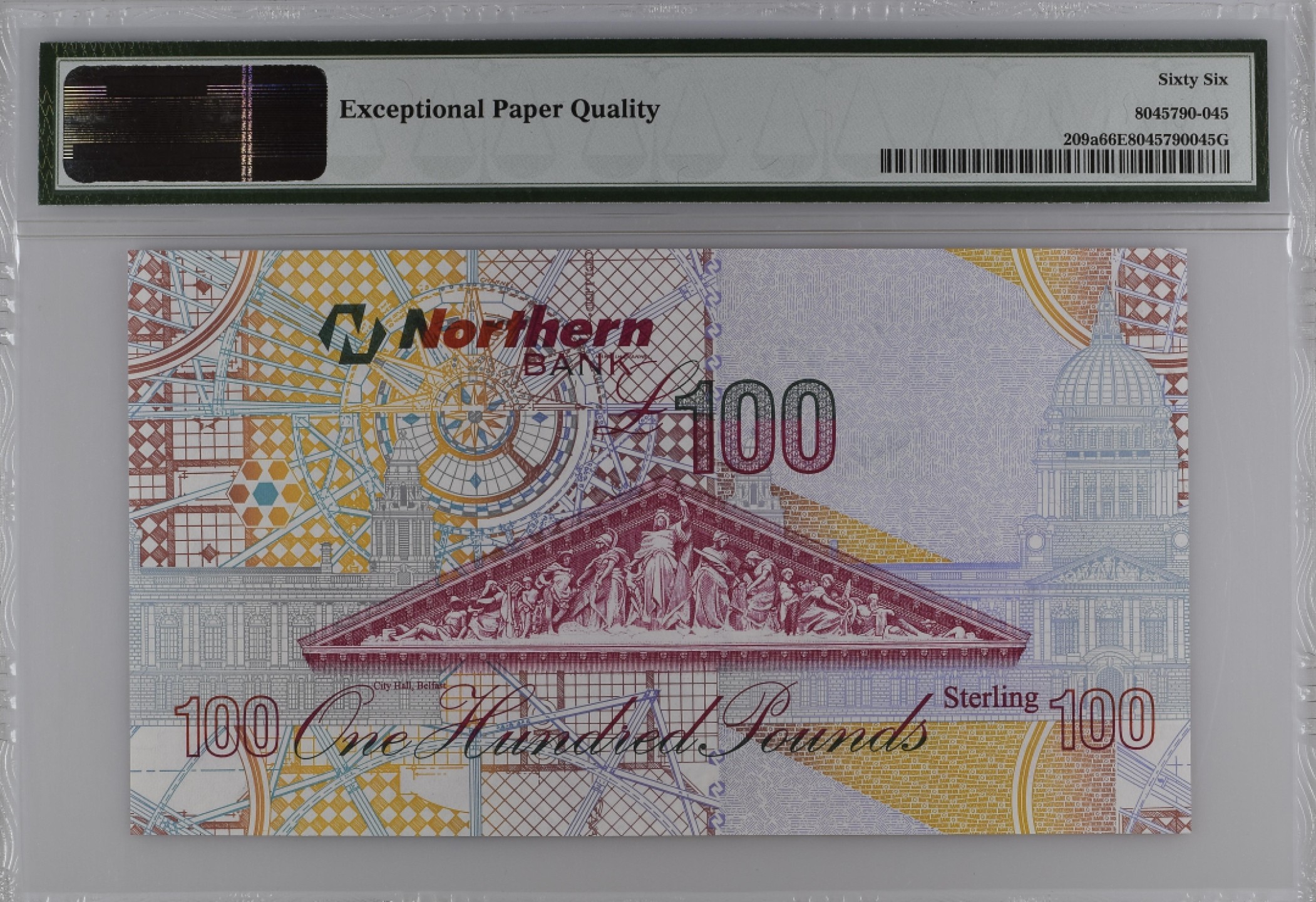 收藏联盟Quantum Auction 第182期拍卖 北爱尔兰北方银行2005年100镑 PMG66