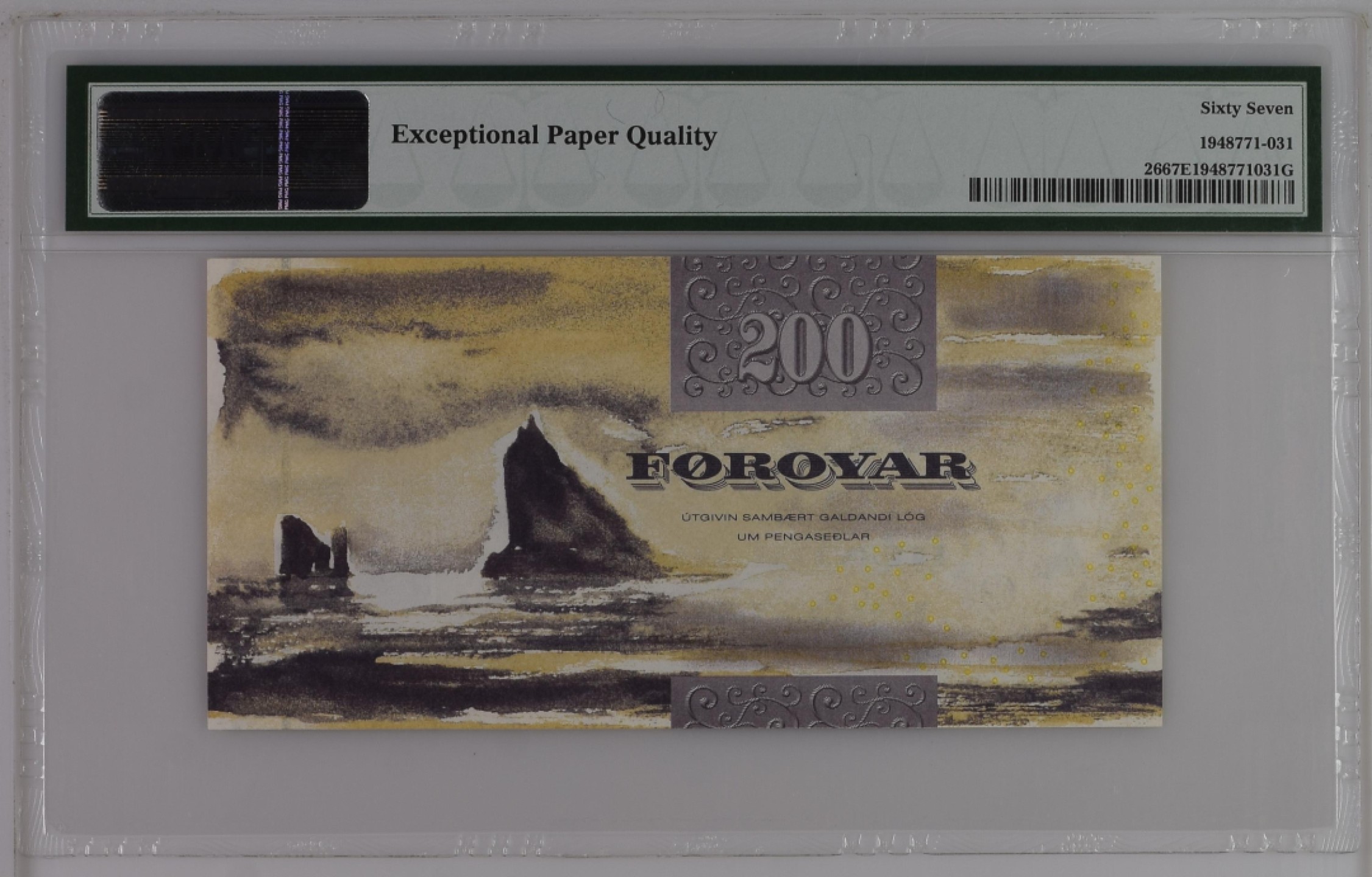 收藏联盟Quantum Auction 第182期拍卖 法罗群岛2003年200克朗 PMG67 初版大飞蛾