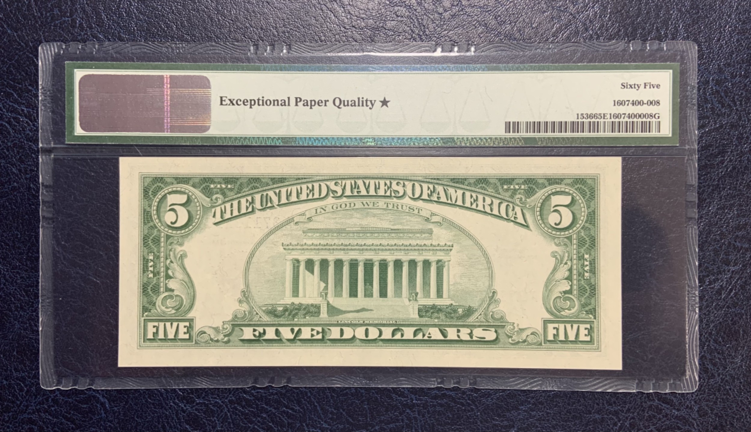 收藏联盟Quantum Auction 第182期拍卖 美国1963年5美元 PMG65 加星 AA冠