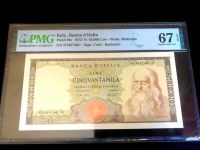 【Blue Auction】✨世界纸币精拍第211期——欧罗巴盛宴【精】 - 意大利 1972-74年50000里拉 PMG67EPQ 高分 经典达芬奇