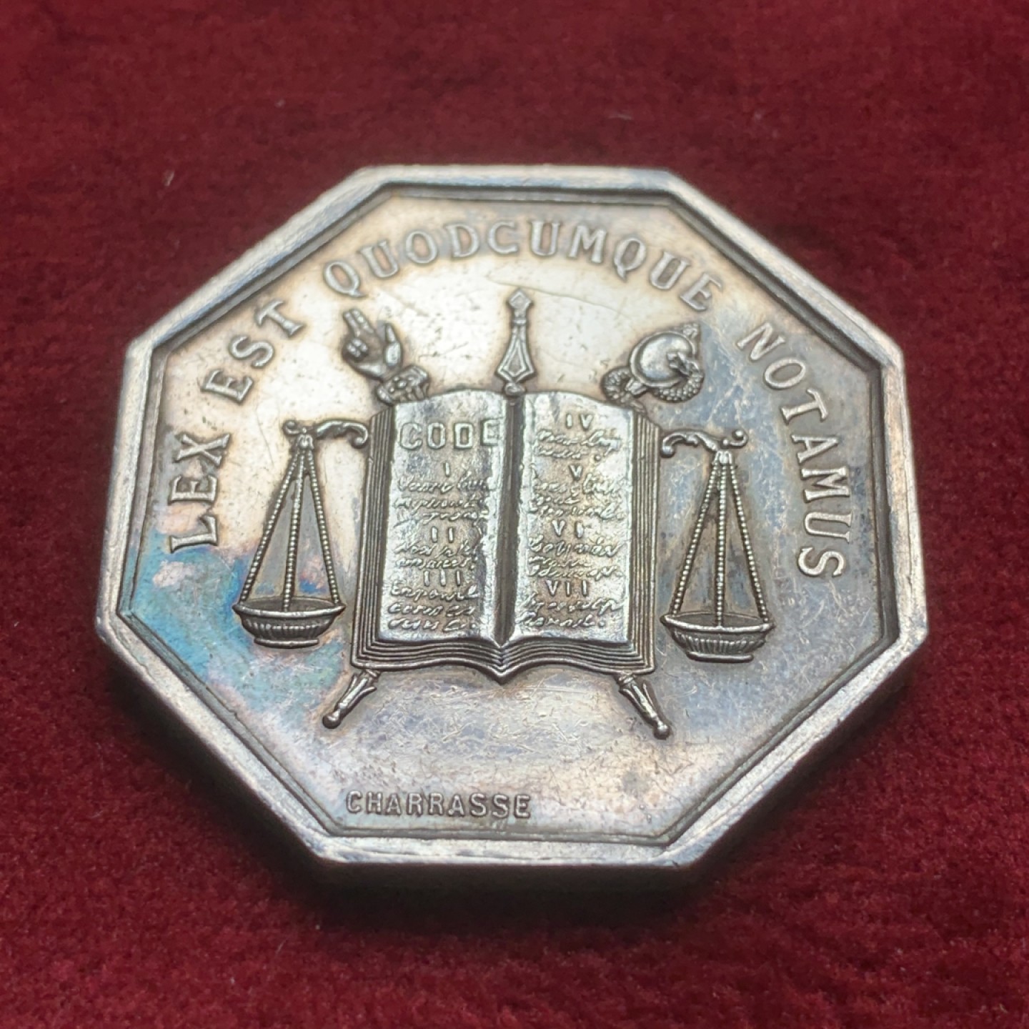 《竞宝斋》第82场-本周日，周一，周四3场拍卖（全场不限金额包邮）  法国 19世纪 里昂公证人 JETON银质八角  稀少