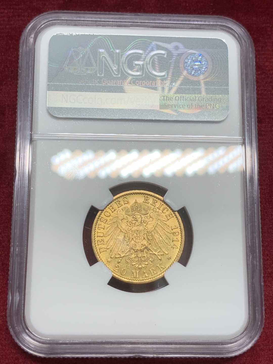 《竞宝斋》第82场-本周日，周一，周四3场拍卖（全场不限金额包邮） NGC-MS62 德国普鲁士 1914年军装威廉二世 20马克金币 非常漂亮