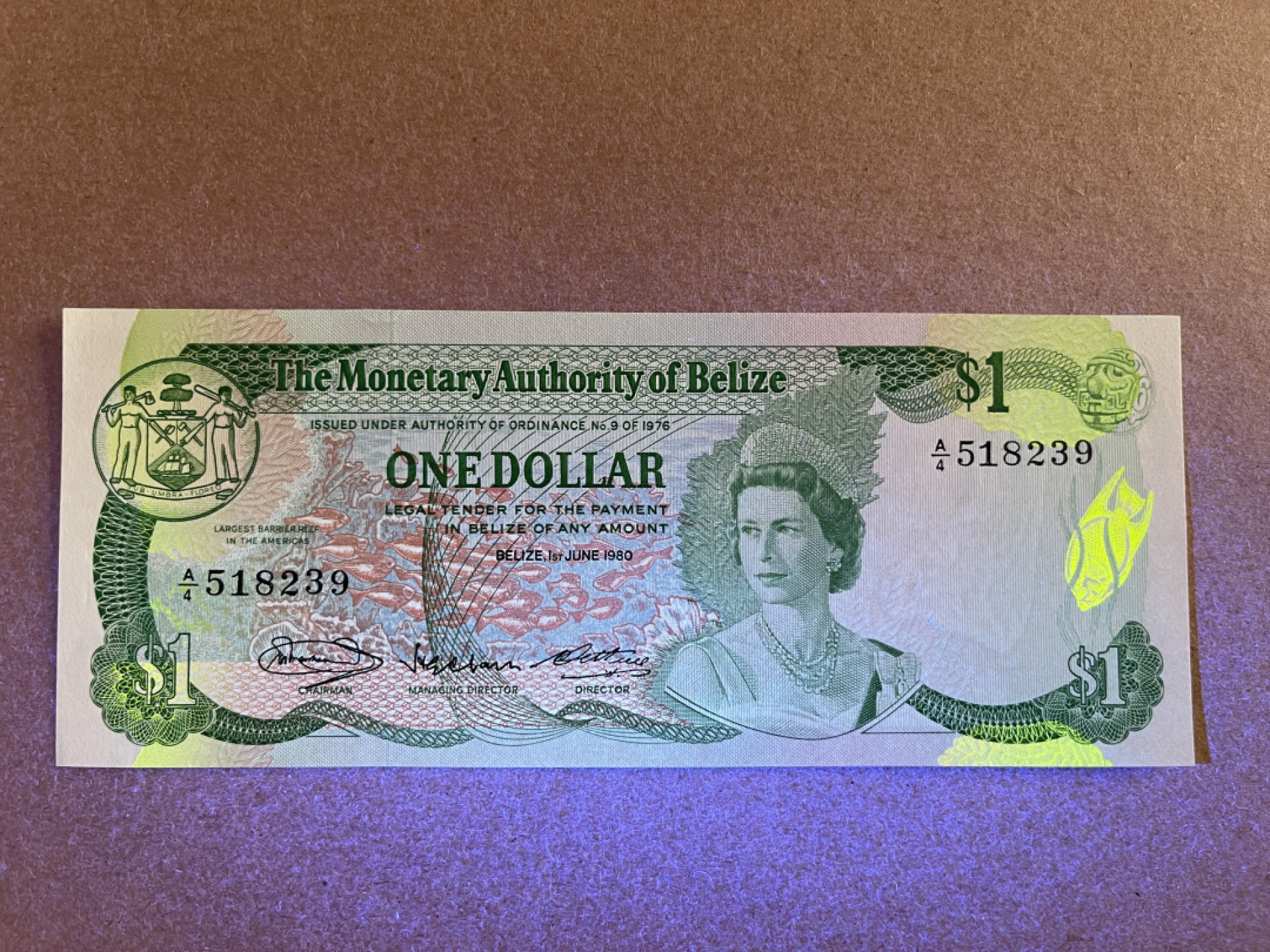 《张总收藏》67期——外币精品 伯利兹1元 UNC 1980年 女王钞