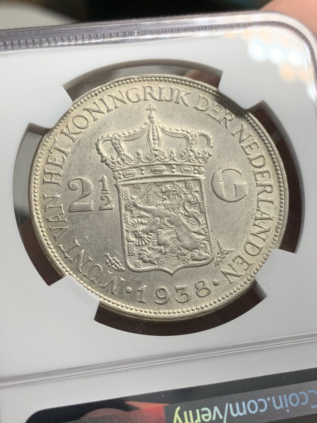 《竞宝斋》第82场-本周日，周一，周四3场拍卖（全场不限金额包邮） NGC-AU58 荷兰1938年 威廉米娜女神 2.5盾大银币 原光好品 低评