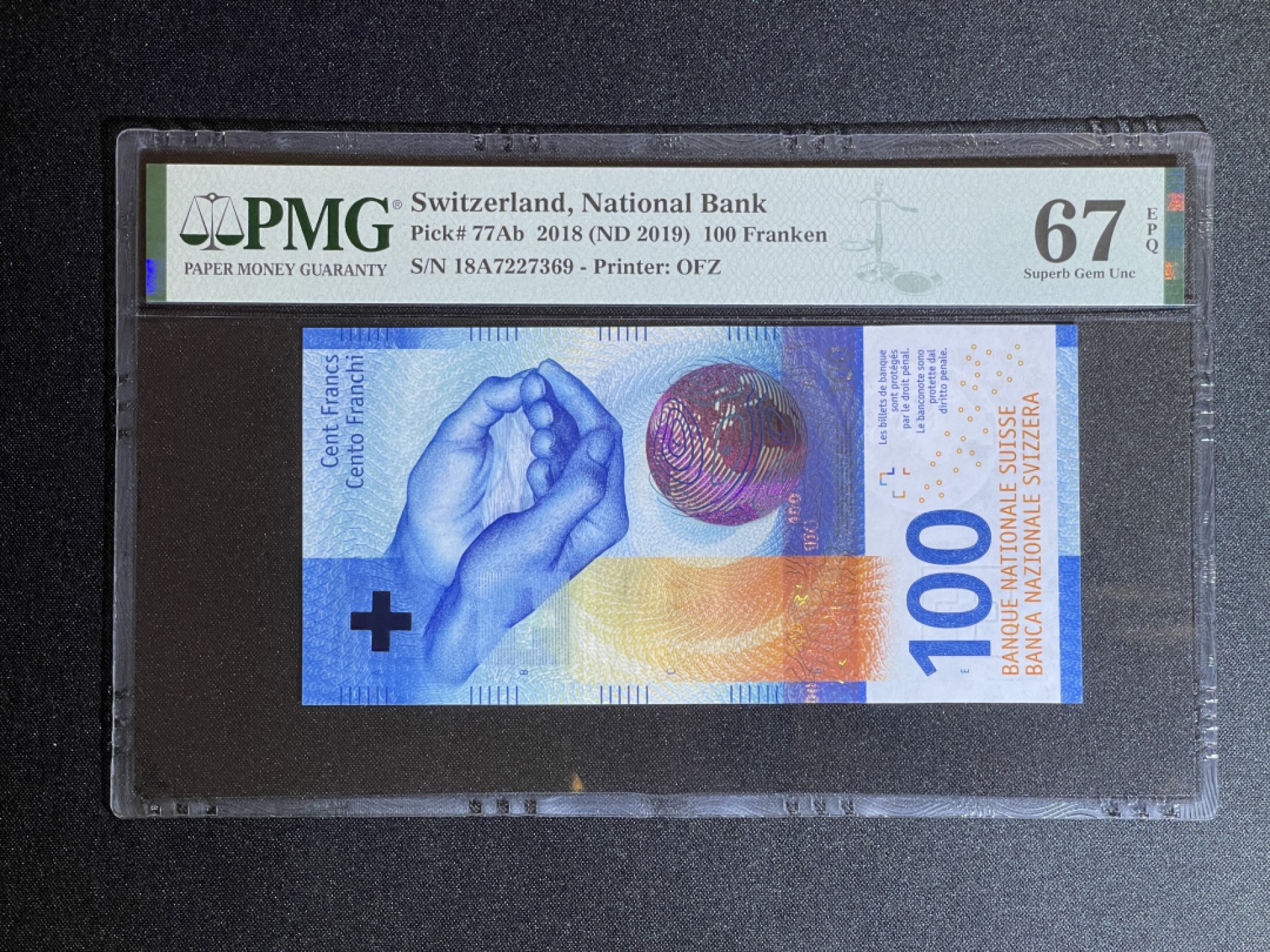 《张总收藏》67期——外币精品 瑞士100法郎A冠 PMG67E 2018年手版